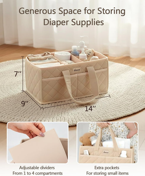 3 &4 Diaper Caddy Organizer For Changing Table,Dutch Velvet Baby Diaper Caddy With Removable Compartments Side