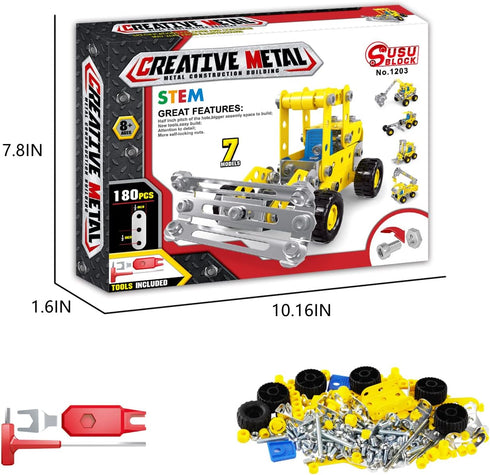 7 in 1 STEM Toys - Erector Set for Boys Age 8-12, Learning Engineering Kids Building Blocks Model Kits, Metal