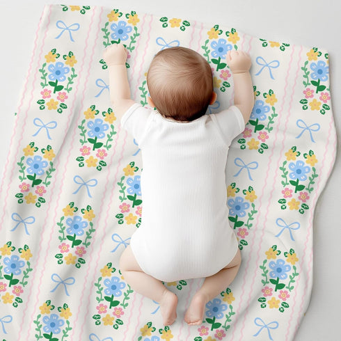Cstdyfrv Summer 60x80in Wildflowers Bows Baby Blankets for Boys Girls Vintage Floral Pink Blue Bows Swaddle Receiving