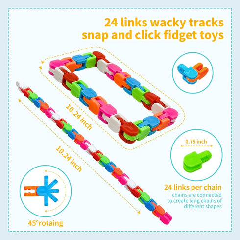 Poartsda 30 Pack Wacky Tracks Snap and Click Fidget Toys Bulk for Party Favors Puzzles Kids, Back to School Students