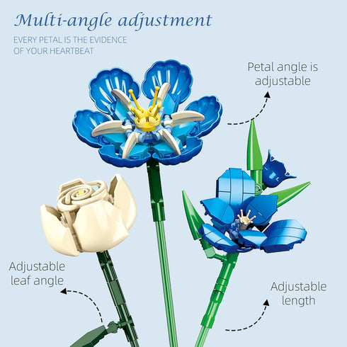 Set, 766 PCS-JJ9240 Flower Bouquet Building Blocks Creative Blue Tulip Artificial Flower Plant Models, Home Decor
