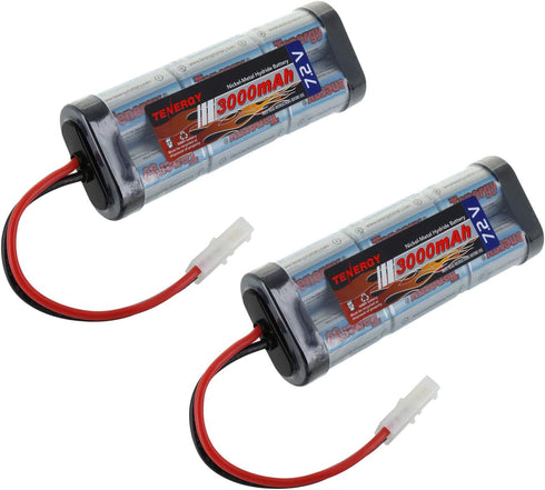 Tenergy 7.2V High Capacity 3000mAh NiMH Battery Pack, 6-Cell Flat Replacement for RC Vehicles, 2-Pack