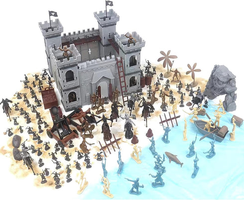 Medieval Castle Knight Military Soldiers Set, Army Men Action Figures Toy Soldiers DIY Castle Building Set with Pirate