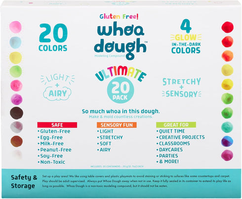 Pack 20 3 Chuckle & Roar - Whoa Dough Ultimate - Whoa Dough Containers - Safe and Non-Toxic - Glows in Dark - Ages
