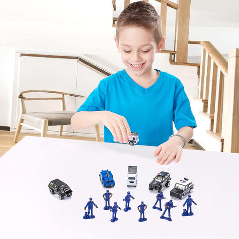 14 Pack Die-cast Police Rescue Truck Vehicles Sets, 6 Pack Mini Police Vehicles Model, 8 Mini Alloy Pull Back Cars