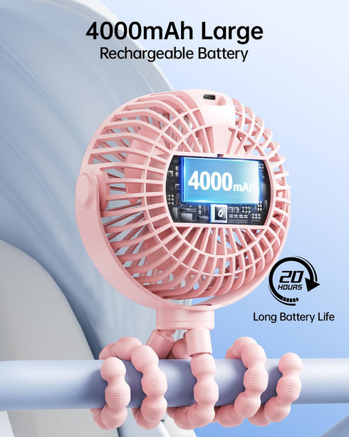 4 360 SWEETFULL Portable Stroller Fan with LED Display, Speed Rechargeable Mini Clip On Fan, Rotate Flexible Tripod