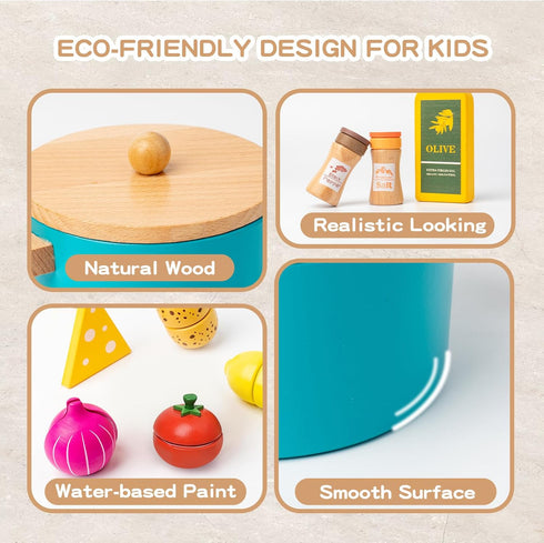 Set Sets 3-5,Gifts Boys,27pcs Wooden Kitchen Accessories Play Cooking Toys ,Play Pots and Pans for Kids,Pretend Play