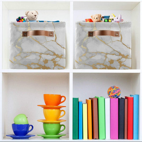 White Gold Marble Storage Basket Bin - Large Fabric Toys Storage Cube Box for Nursery Bedroom