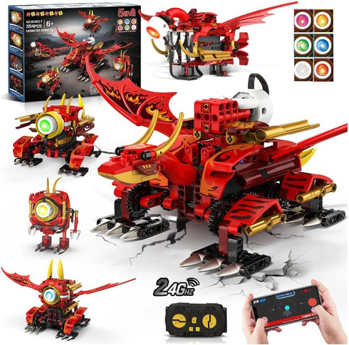 HOGOKIDS 5-in-1 Dragon Robot Building Toys with 6 Lighting Colors & 5