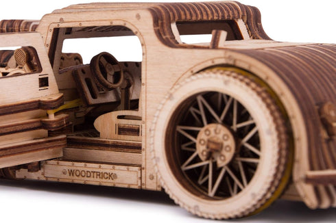 Wood Trick Hot Rod Wooden Model Car Kit, Rides up to 32 Feet, 3D Wooden Puzzles for Adults and Kids