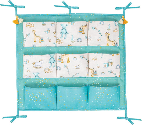 Baby Crib Side Organizer, Portable Tote Bag for Changing Table, Nursery Storage Bin (Blue)
