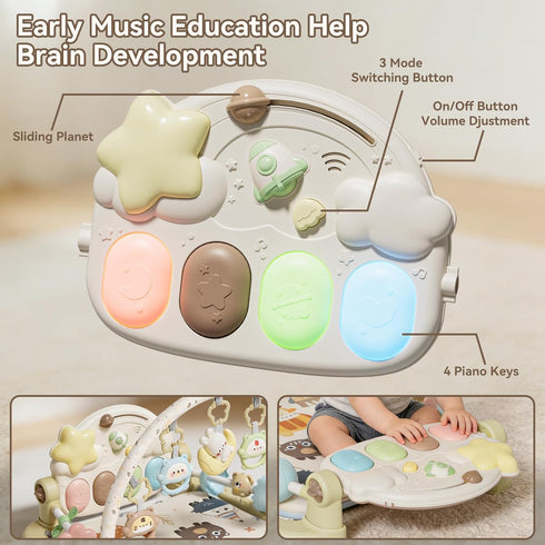 YOULEBITOYS 5 Tummy 0-12 Baby Play Gym Mat - Funny Play Piano Activity Playmat with Infant Learning Detachable Toys