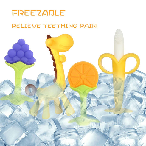Chuya Teething Toys (4 Pack), BPA-Free Teething Toy for Baby, Banana Toothbrush for Infants 3-6 Months