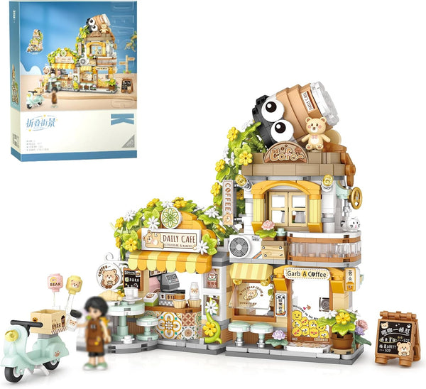 Mini City Shop Street View Building Blocks Model Set, Simulation Animals Architecture Collection for Home Decoration