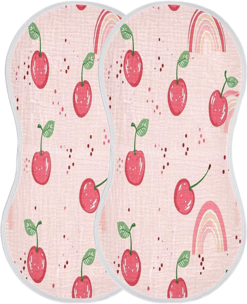 Bulletgxll Set 4, Cherries and Rainbows Unisex Baby Burp Cloths of Soft Absorbent Organic Cotton Muslin Burping Cloths