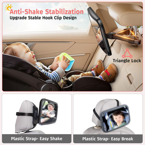 Baby Car Mirror for Rear Facing Infant, 360° Rotation Backseat Mirror with Clear View, Shatterproof, Easy Install