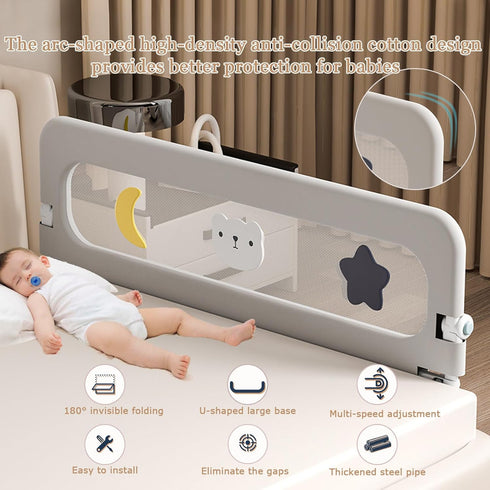 HIQNWTO 1 Side:48inch) Bed Rail for Toddlers, Foldable Baby Bed Rail Guard, Adjustable, Safety, Convenient, Guard Rails