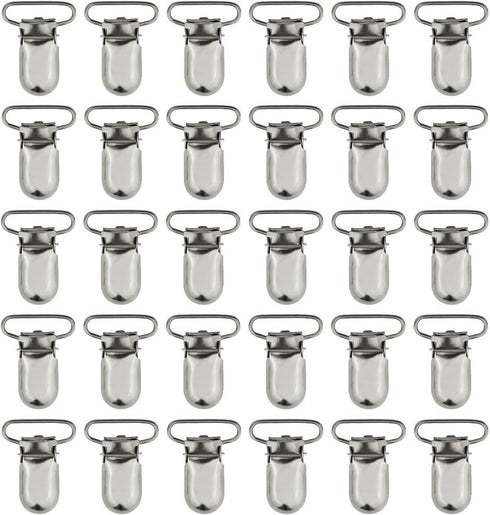 25pcs 1" Pacifier Suspender Clips, Marrywindix Clips for Making Pacifier Holders, Bib Clips, Toy Holder, Silver
