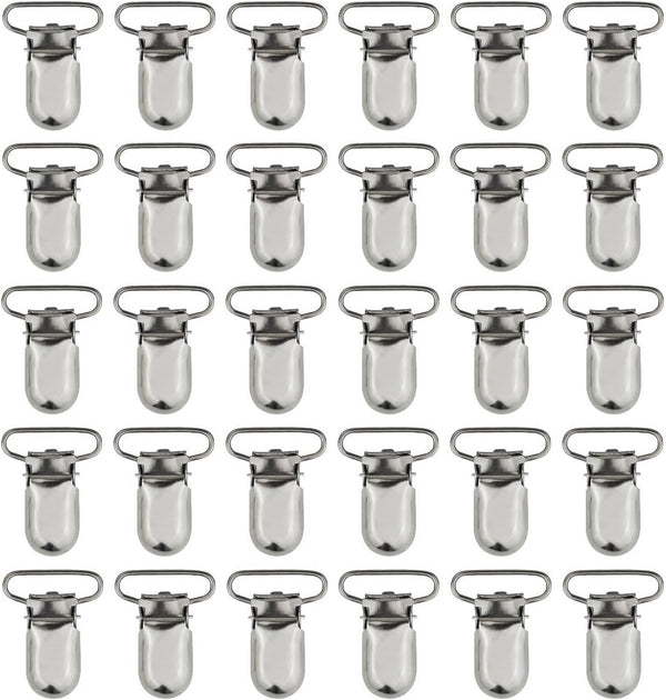 25pcs 1" Pacifier Suspender Clips, Marrywindix Clips for Making Pacifier Holders, Bib Clips, Toy Holder, Silver
