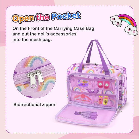 6 Doll Carrying Case Accessory Organizer Storage, Case to Hold Dolls and Clothes, Much Pocket for Dolls Clothes