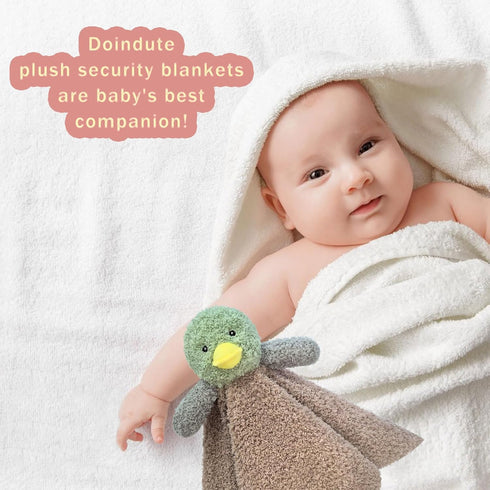 14 Inches Baby Mallard Duck Soft Stuffed Animal Security Blanket, Plush Green Duck Character Lovey Blanket, Baby