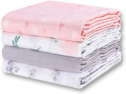 Little Grape Land Muslin Swaddle Blankets 47''x47'' 4 Pack, 100% Cotton Large
