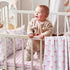 CrystalSylara 3 Set Piece Pink Bow Crib Bedding for Baby Girls - Soft Flannel Blanket Fitted Grid Crib Sheet Pillow