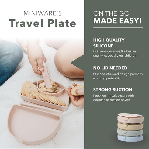 Miniware Baby Travel Plate with Suction - Foldable Silicone Baby Travel Essential to Promote Self-Feeding - Dishwasher