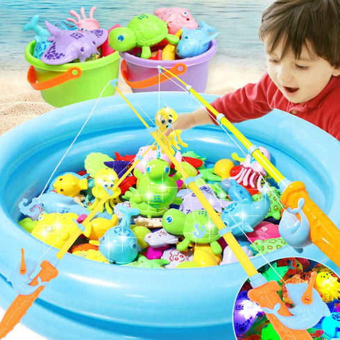 Timisea 3 Pcs Fishing Rod Pole Pool Toy, Magnetic Fishing Game for Toddler Kids, Baby Bath Toy, Educational Learning