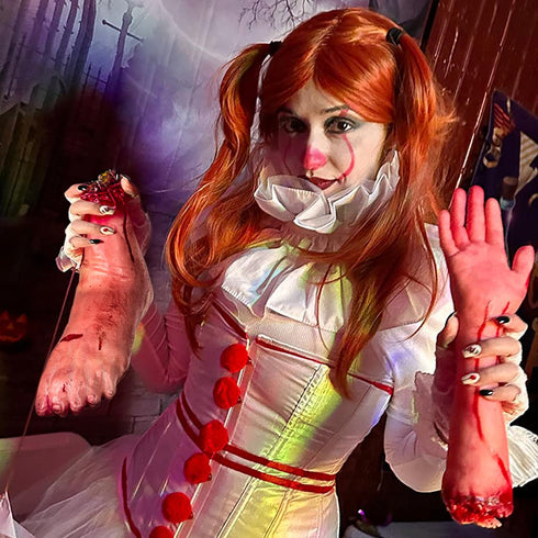 XONOR Halloween Fake Human Arm and Foot - Bloody Dead Body Parts Decorations, 4-Pieces (1 Pair Hands, 1 Pair Feet)