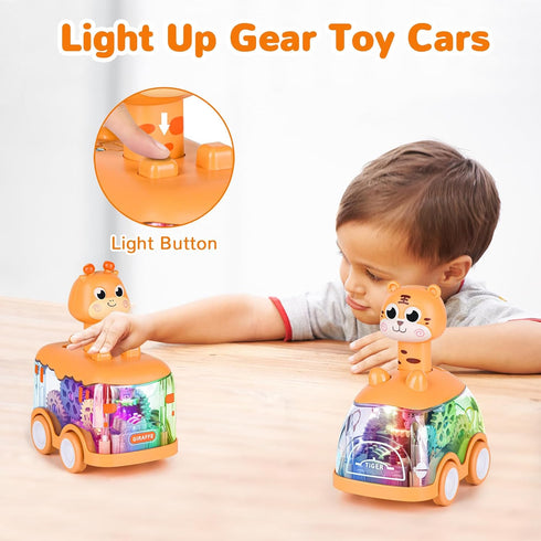 Baby Toy Cars Press and Go - Light Up Toys for Toddlers, Birthday Gifts for Kids Boys and Girls (Giraffe & Tiger)