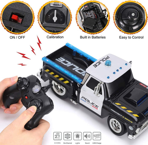 Liberty Imports RC Remote Control Police Pickup Truck Toy Vehicle with Lights and Sirens, 1:16 Rechargeable Cop Car