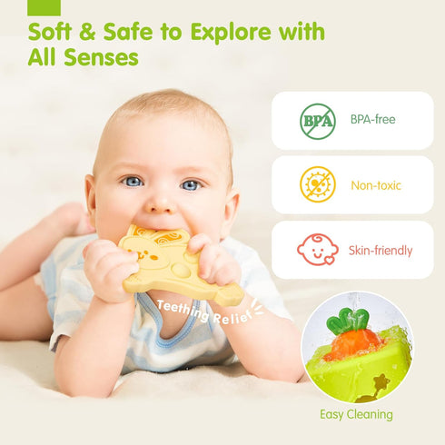 6-12 6 6-in-1 9 hahaland Silicone Baby Tissue Box Toy - Baby Toys Months Montessori Toys for Month Old Babies, Soft