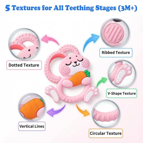 Duannick 3+ 3 6 9 12 Easter Baby Teething Toys for Months, Silicone Bunny Rabbit Teether for Babies Months, Teething