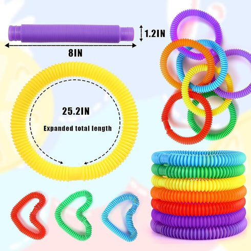 Vanblue Large 8 Pcs Pop Tubes, Sensory Fidget Tubes, Toddler Toys Party Favors, Anxiety Stress Relief for Kids, Adults