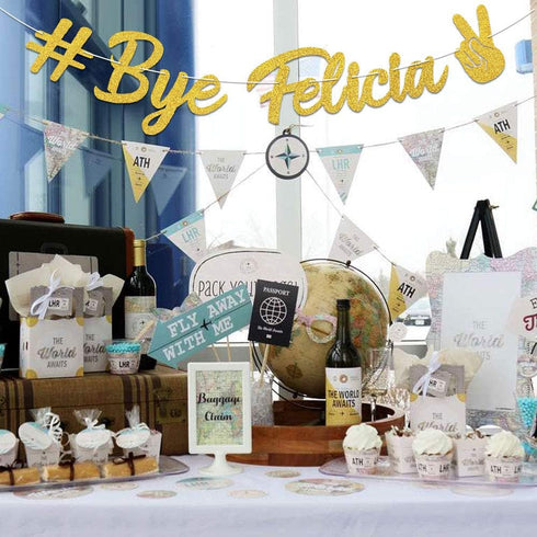 Bye Felicia Banner, Gold Glitter Garland Party Supplies for Moving, Graduation, Farewell, Job Change Decoration