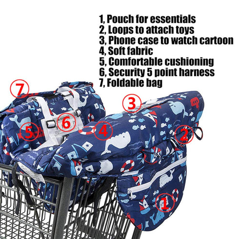 MURPHYfine 2-in-1 Shopping Cart Cover for Baby- - Foldable Portable Seat with Bag for Infant to Toddler - Compatible