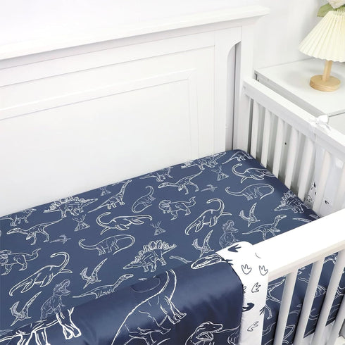 Set 4 Set Dinosaur Crib Bedding for Boys, Pieces Blue Baby Nursery Bedding for Standard Size Crib, Including Soft