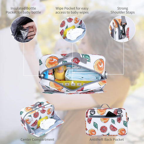 Non-Slip Stroller Organizer Bag for Diapers with Insulated Pocket, Hooks, Adjustable Strap, Universal Fit for Most