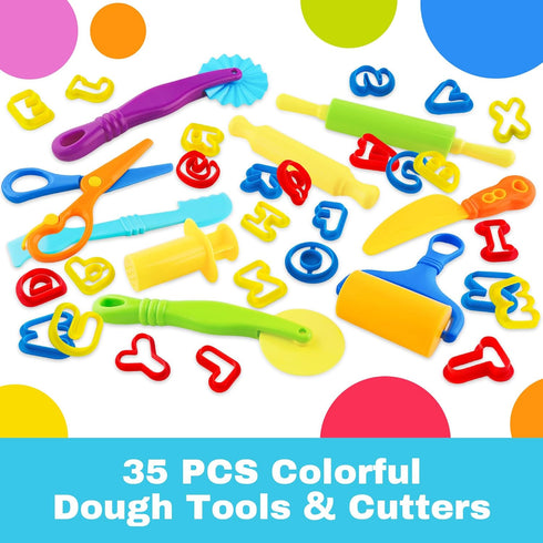 35pcs Dough Tools Dough Tools Play for Kids Clay Accessories with Rolling Pins,Letter Cutters,Roller,Safety