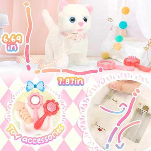 Tagitary Electronic Toy Cat Walking and Meowing, Interactive Toy for Kids with Leash, Gift for Toddlers