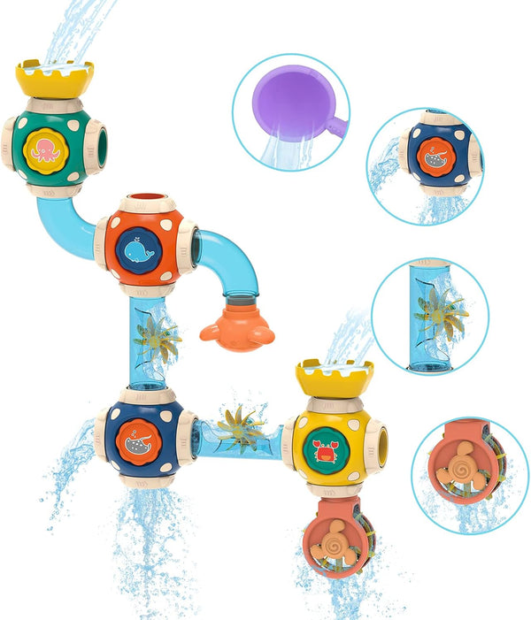 Bath Toys, STEM Baby Bathtub Toy with DIY Pipe Tubes, Cute Bathroom Time Spray Waterfall Shower Toy
