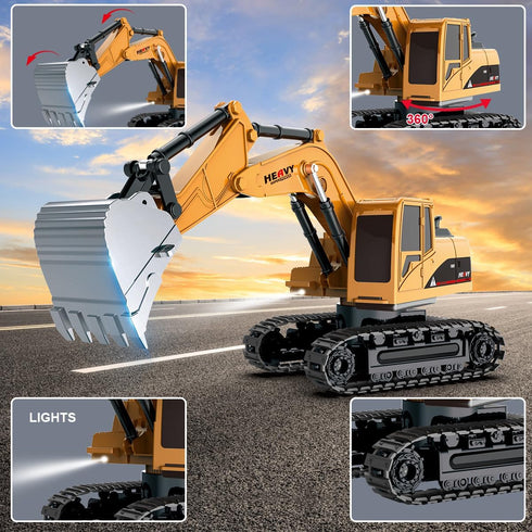 Leopmase Set Set Remote Control Excavator and Dump Truck Toy - RC Excavator and Dump Truck with Lights and Sounds