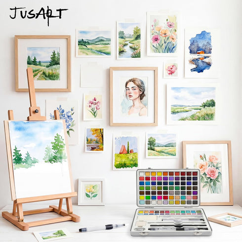 108 Set,Art Set JusArt Colors Watercolor Paint Supplies with Metallic Color, Detail Painting Brushes, Water Brush Pens