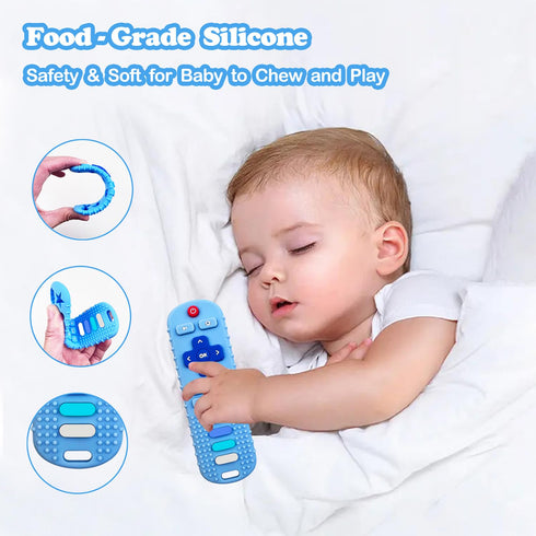 2-Pack Silicone Baby Teething Toys, TV Remote Teethers for 6-12-18 months Infant, Fire Remote Shape Toddlers Silicone Teethers for Boys and Girls Sensory Toy(Black+Blue)