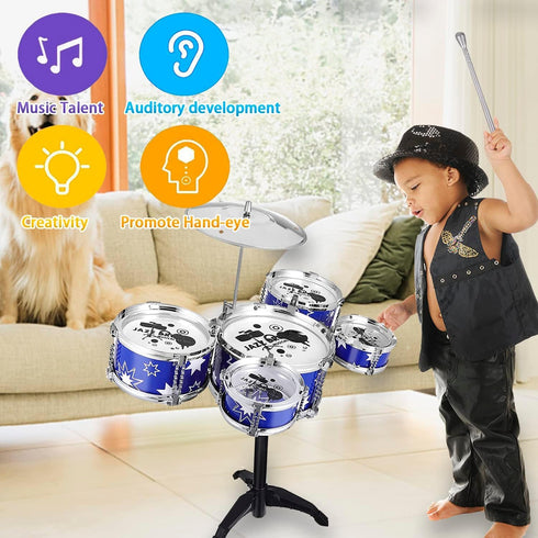 Beenavee Set,Jazz 5 Set,Toddler Set Kids Drum Drum Musical Toys, Drum with Stool Mini Band Rock Educational Percussion
