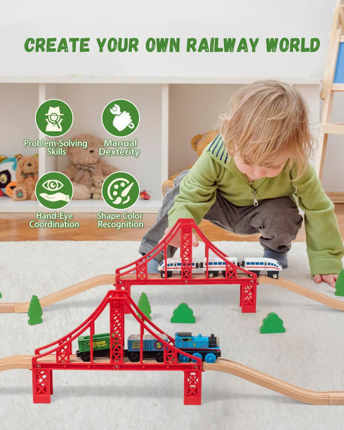 Payarma Set 3-5 Wooden Train Track Accessories Train Railway Accessories Double Suspension Train Bridge Toy Train