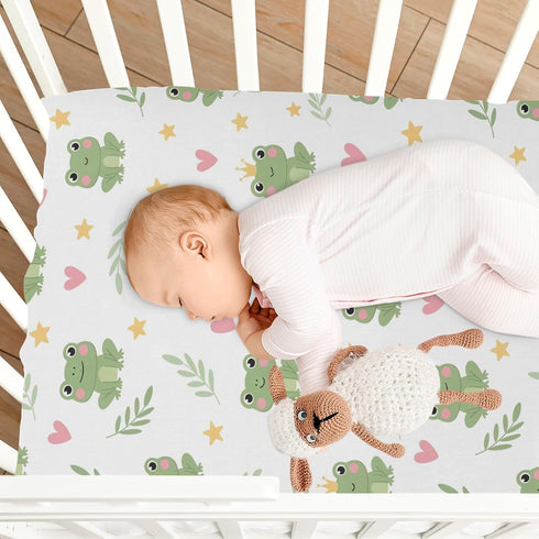 J JOYSAY Mattress,39 27 Frog Hearts Leaves White Fitted Crib Sheet for Boys Girls Baby Crib Bedding for Standard Crib x