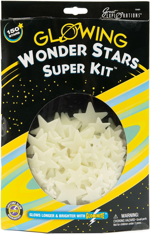 Great Explorations Wonder Stars Super Kit, Glow In The Dark Ceiling Stars, 150 Pieces in 4 Sizes