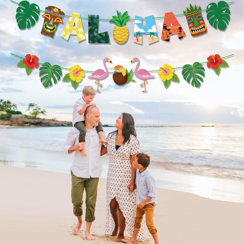 Aloha Banner: No DIY Luau Banner for Hawaiian Tropical Theme Summer Beach Pool Party Decorations & Supplies